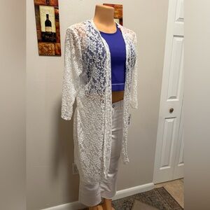 NWT DOUBLE TAKE White Lace Kimono Cardigan SIZE L